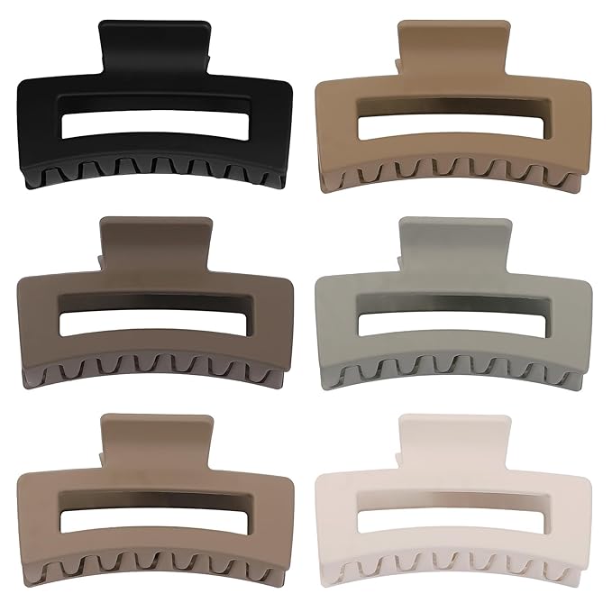 3.5 Inch Medium Hair Claw Clips 6 Pack Hair Clips for Women Square Rectangle Claw for Hair Banana Jaw Clips Hair Accessories for Girls -Regular