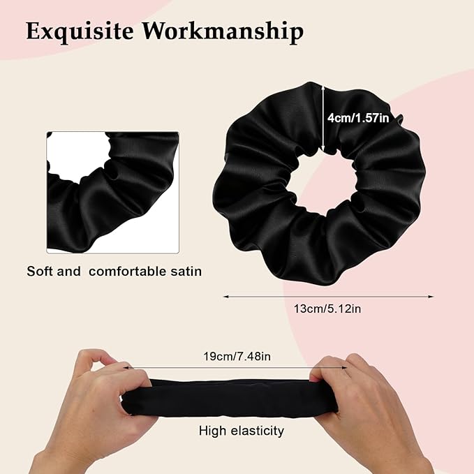 Satin Scrunchies for Women – 8PCS Black Silk Hair Ties – No Crease, Frizz-Free, Gentle Elastic Hair Bands for Thick & Thin Hair, Soft & Stylish Hair Accessories Gifts