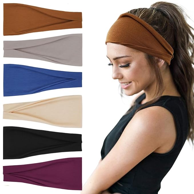 Fashion Headbands For Women Wide Headband Yoga Workout Head Bands Hair Accessories Band 6 Pack