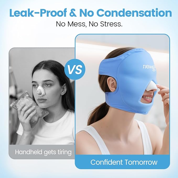 NEWGO Ice Pack Face Ice Mask for Puffy Eyes, Cooling Face Mask Reusable with Thick Gel Pad in Forehead & Eye Zones for Migraines, Post-Surgery, Redness, Allergy Swelling Pain Relief