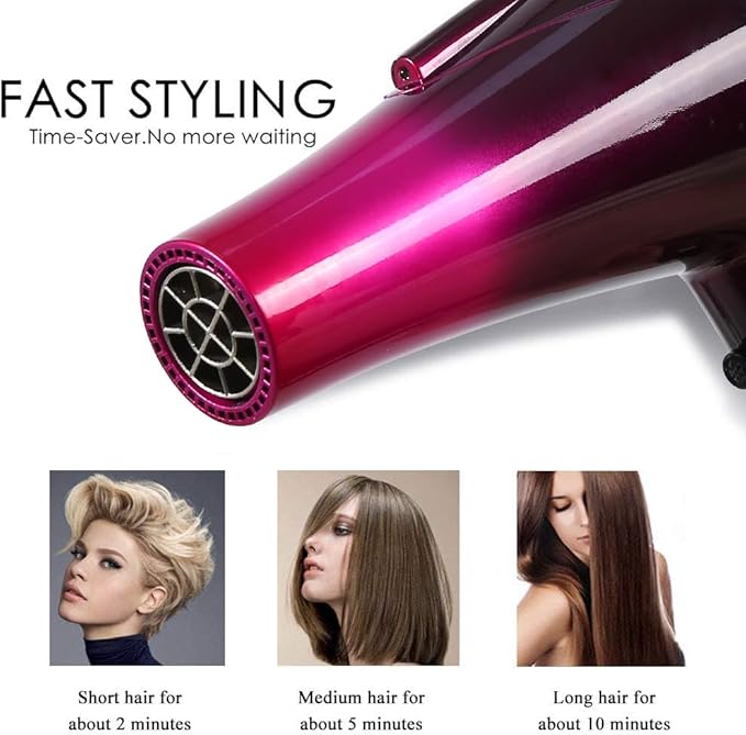 Hair Dryer, 3500 Watt Professional Salon Ionic Blow Dryer with AC Motor, 3 Heat Settings, 2 Speeds, Cool Shot Button, Tourmaline Ceramic, Concentrator & Diffuser Attachments, 110V (Purple)