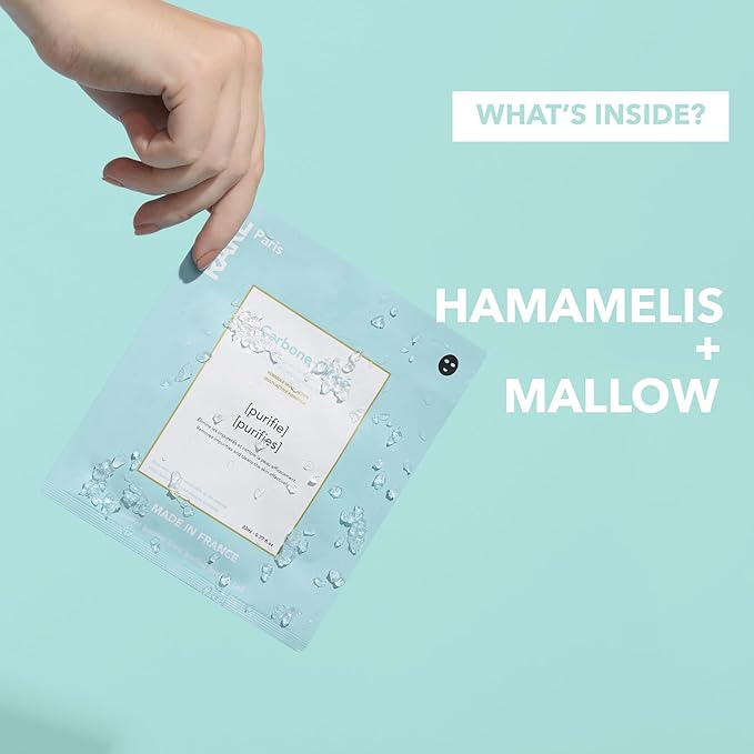 RARE Paris - Carbone Glacé - Purifying Carbon Black Facial Sheet Mask - Cleanses & Tightens - With Hamamelis & Mallow - Purifying, Firming & Revitalizing - Multi-Active Serum Formula - 1 Pack