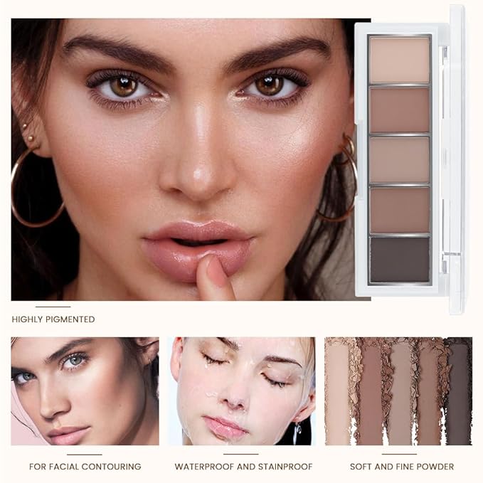 Matte Neutral Cool Brown Eyeshadow Palette,5-Color Matte Taupe Beige Clay Mocha Charcoal Shades,Blendable Long-Lasting Cool-Tone Nude Smokey Eye Shadow Palette for Daily Natural & Mature Eyes