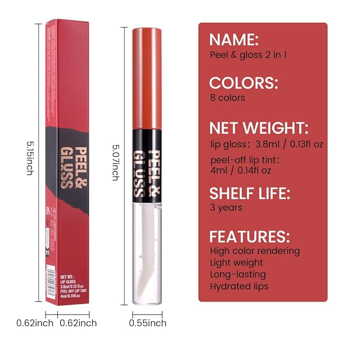 Hot Pink Lip Stain Peel off Lip Oil Dual Ended Combo Set, 2 in 1 Lips Liner Stain Oil Peel off Long Lasting Waterproof, High Pigmented Flawless Lips Tint Stick Not Faded Vegan & Cruelty-free 03#