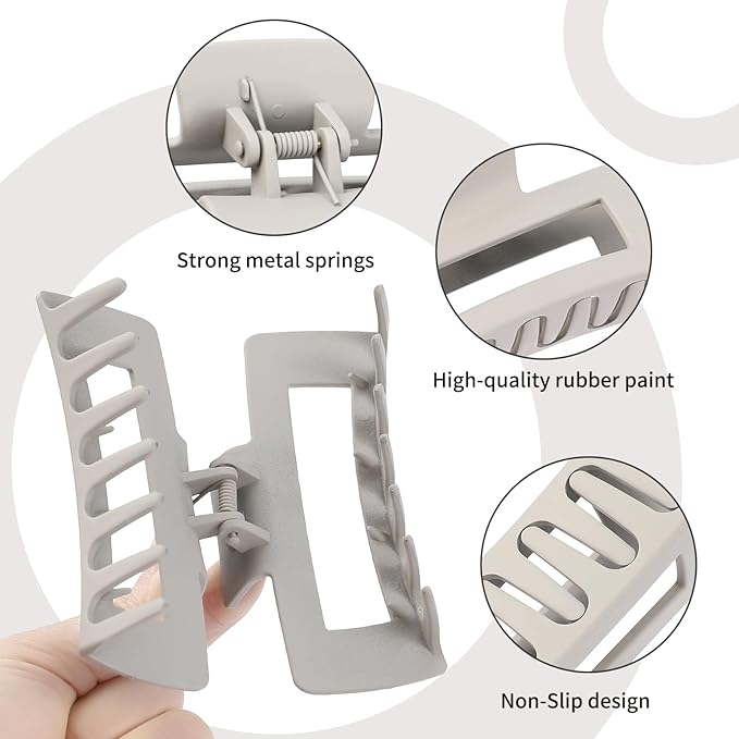 4 Inch Big Hair Claw Clips 6 Pcs Large Claw for Thick Hair Square Hair Clips for Women Rectangle Hair Clips Nonslip Acrylic Banana Jaw Clips Hair Accessories for Girls (Regular)