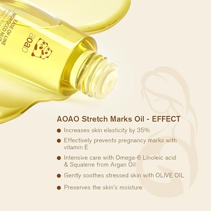 AOAO Stretch Mark Oil for Pregnancy and Body Oil for Pregnant Women, Morocco Nut Oil Help for Scars and Stretch Marks Removal and Prevention, Repair, Firming & Smoothing Fine Lines - 100ml/1pack