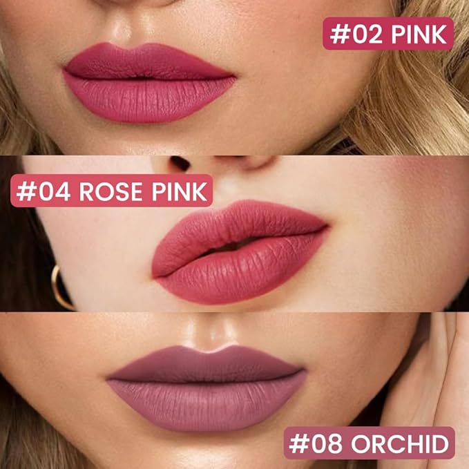 Kaely 3Pcs Pink Rose Pink Orchid Longwear Liquid Lip Liner Waterproof, 24 Hour Long Lasting Lip Liner Stain Marker Pen, 2-in-1 Matte Semi Permanent Lipliner & Lipstick, 02+04+08