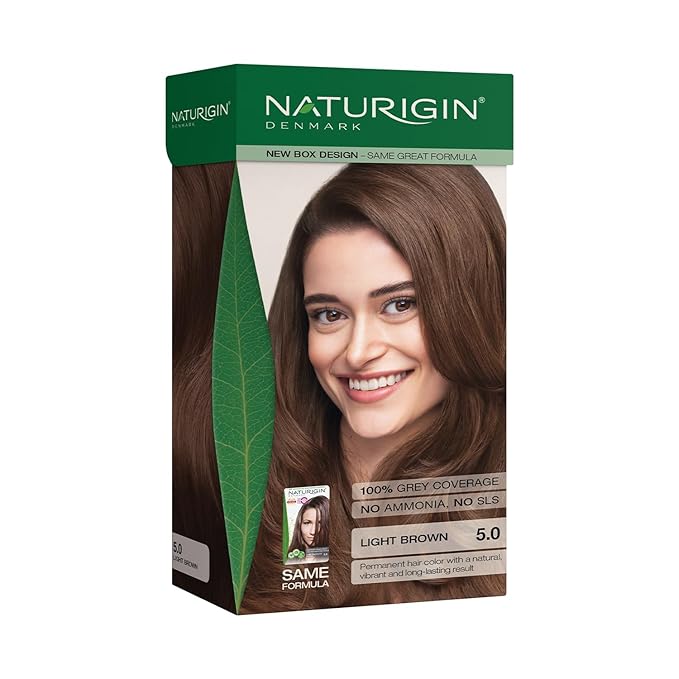 Naturigin Permanent Hair Dye, 5.0 Light Chocolate Brown – Ammonia Free, 100% Gray Coverage, Vegan, Salon Quality Hair Dye