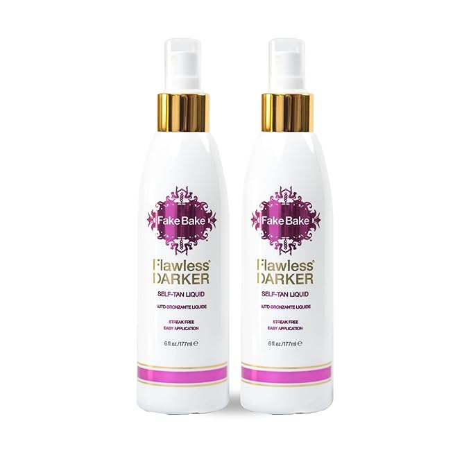 Self Tanning Liquid Flawless Darker by Fake Bake | Luxurious and Fast-Drying Solution that delivers the Beautiful Streak-Free Darkest Tan in the Range | Black Coconut Scent | 6 fl oz(pack of 2)