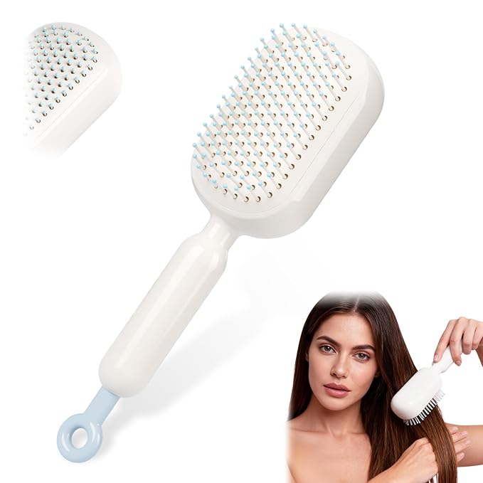 Self Cleaning Hair Brush, Retractable Hair Brush, Massage Comb With Retractable Bristles,Ergonomic Handle Hair Comb,One-pull Clean Anti Static Brushs, Hairs Styling Tools for All Hairs Types (White)