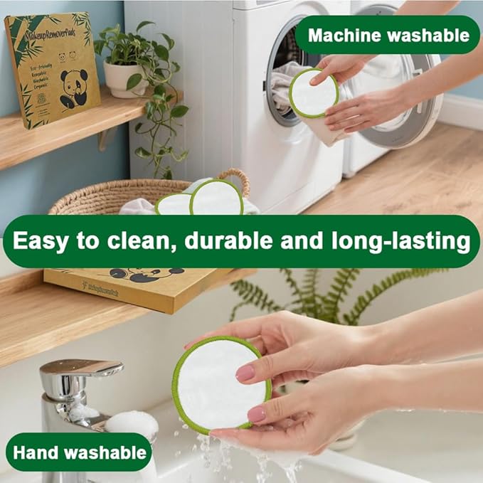 20 Pack Reusable Makeup Remover Pads with Laundry Bag, Environmentally Friendly and Suitable for All Skin Types, Washable Bamboo Cotton Rounds White