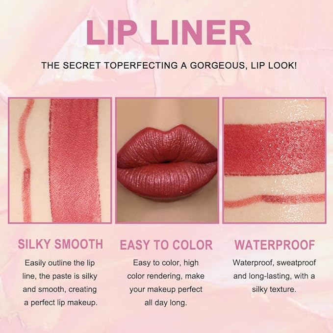 evpct 1Pcs Mauve Red Metallic Lip Liner and Lipstick Set Kit for Women Lips Kit with Lip Liner Lip Stains Long Lasting Waterproof 24 Hour Lipstick and Lip Liners Combo Lipliners Pencil Set 08#