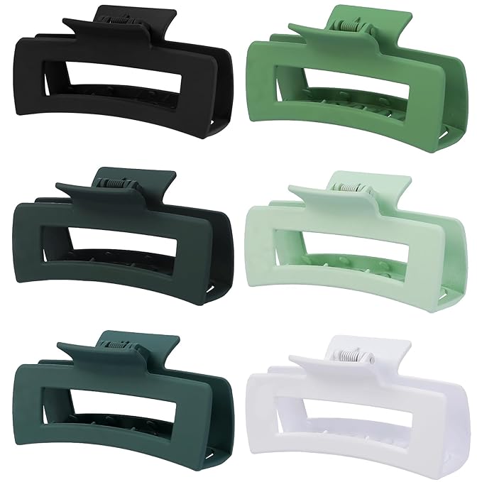 4 Inch Big Hair Claw Clips 6 Pcs Large Claw for Thick Hair Square Hair Clips for Women Rectangle Hair Clips Nonslip Acrylic Banana Jaw Clips Hair Accessories for Girls (Green)