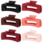 4 Inch Big Hair Claw Clips 6 Pcs Large Claw for Thick Hair Square Hair Clips for Women Rectangle Hair Clips Nonslip Acrylic Banana Jaw Clips Hair Accessories for Girls (Red)