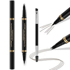 Eyebrow Pen,2-in-1 Waterproof Eyebrow Pencil with 4 Tip Microblading Brow Pen and Ultra-Precise Brow Pencil,with Dual-ended Eyebrow Brush,Eyebrow Makeup for Natural Looking - Black Brown