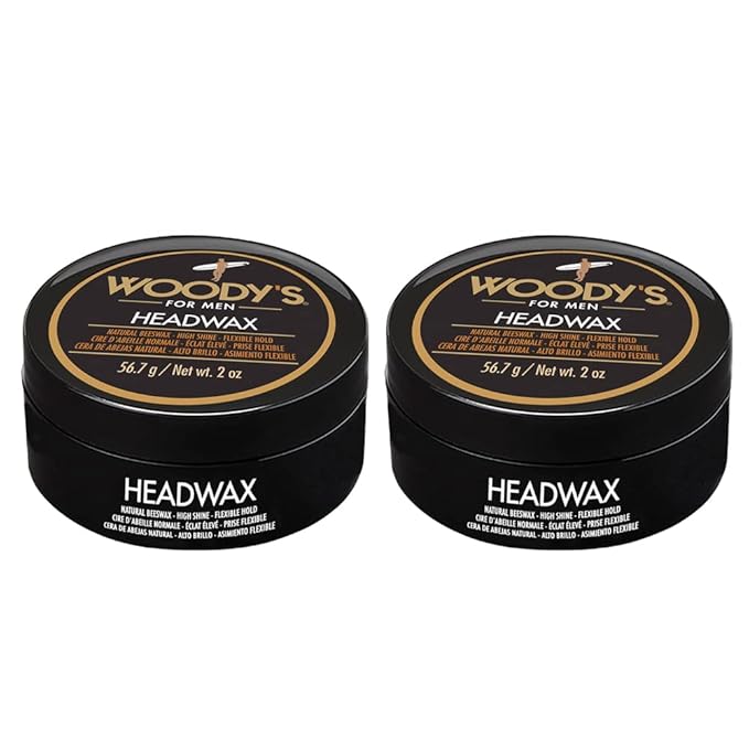 Woody's Headwax Hair Styling Pomade for Men, Natural Beeswax, High Shine, Flexible Hold, Non-Sticky, Moldable Men’s Hair Wax For All Hair Types, 2 oz (2-Pack)
