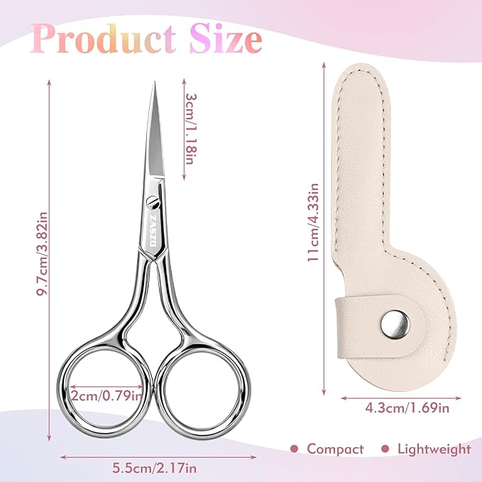 3.8 Inch Silver Eyebrow Scissors, Stainless Steel small scissors for Personal Care, Professional Grooming Scissors for Eyebrows, Mustache & Beard Hair Trimming