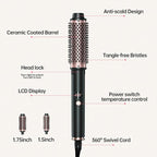 2in1 Negative Ion Thermal Brush -Heated Round Brush, Curling Iron 1 1/2 Inch& Curling Iron 1 3/4 Inch, 5 Temperature Settings,Dual Voltage
