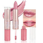 evpct 2 in 1 Light Pink Glitter Metallic Shimmer Diamond Lipstick and Lip Gloss Set for Women Long Lasting Waterproof, Bright Rose Pink Sparkle Glitter Shiny Lipstick and Lip Liner Makeup set, 01#