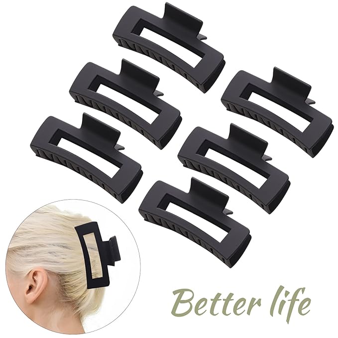 12 Pack Black Square Claw Clips, Big and Small Neutral Rectangle Hair Claw, Non-slip Matte Large Hair Clips for Women,Strong Hold jaw clip for Thick Thin Hair