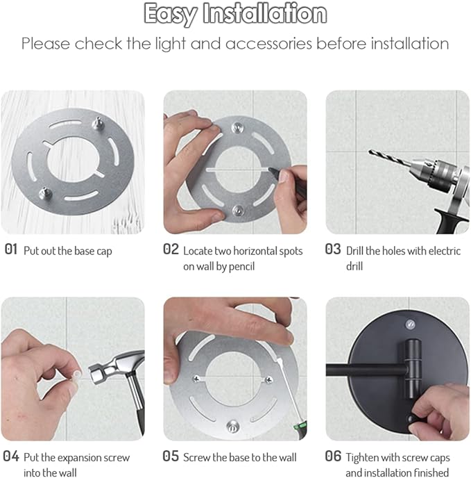 Rocollos Rechargeable Wall Mounted Lighted Makeup Mirror, 8 Inch Double-Sided LED Vanity Mirror 1X/10X Magnification,3 Color Lights Touch Screen Dimmable 360°Swivel 13 Inch Extendable