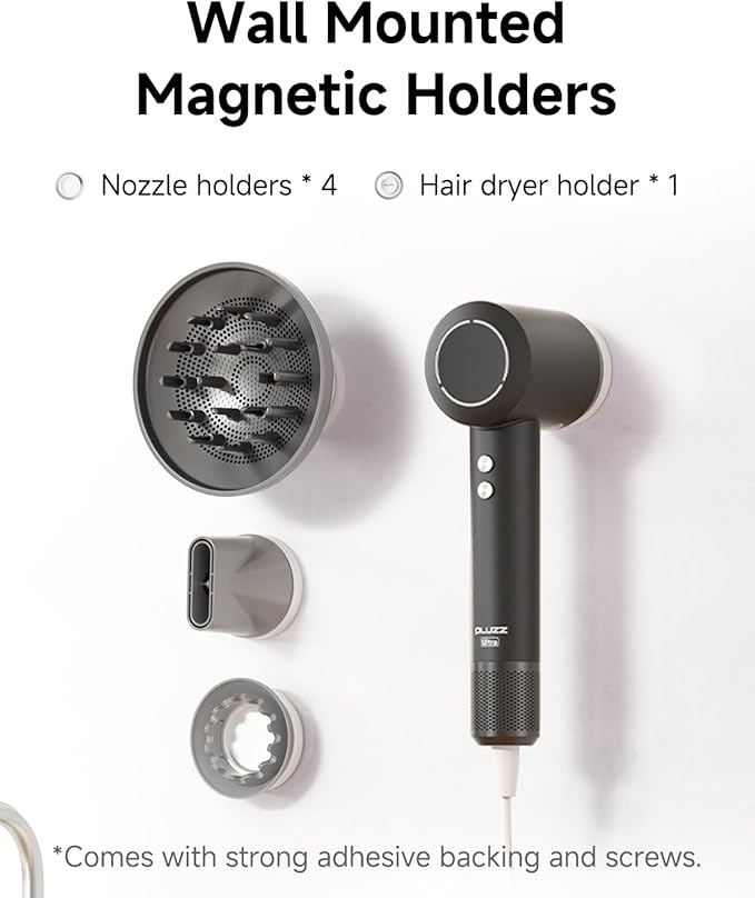 PLUZZ Professional Hair Dryer with Diffuser for Curly Hair, 400M Negative Ionic Blow Dryer for Fast Drying, 120,000 RPM High-Speed Brushless Motor, Low Noise Lightweight, Travel-Friendly (Silver)