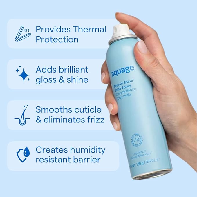 AQUAGE Beyond Shine, Fine-Mist Silkening and Glossing Spray, Creates Shine, Thermal-Pressing Product that Polishes, Silkens, and Smooths Curly Texture, 4.6 fl. oz