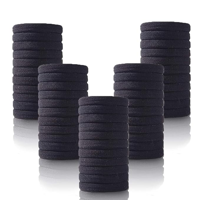 100PCS No Damage Hair Ties For Women Girls Men Kids Toddler - Soft Seamless Hair Ties For Thin & Fine Curly Hair - Black Rubber Bands For Hair No Pull Ponytail Holder