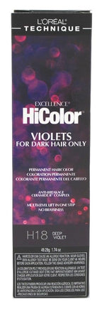 L'OREAL TECHNIQUE HiColor Violet & Black Shades Permanent Hair Color - Anti-Breakage Ceramide R Complex, Multi-Lift With No Brassiness, For Dark Bases and Long Lasting Color, H18 Deep Violet