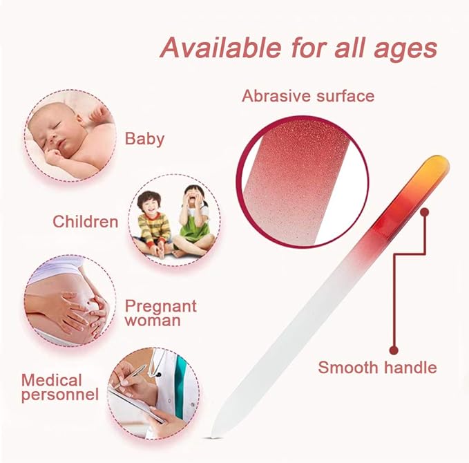 6 Pack Glass Nail File with Case, Crystal Fingernail Files Set, Double Sided Finger Nail Files, Professional Manicure Nail Care for Women, Christmas Gifts Stocking Stuffers