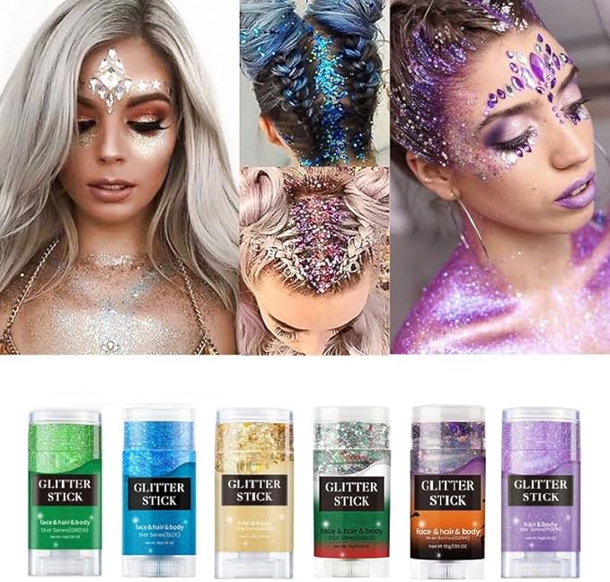 Face and Body Glitter Stick, Sparkly Chunky Hair Glitter Makeup, Holographic Sparkling Neon Outfit Singer Concert Music Rave Festival Party Accessories Glitter Gel. (Purple)