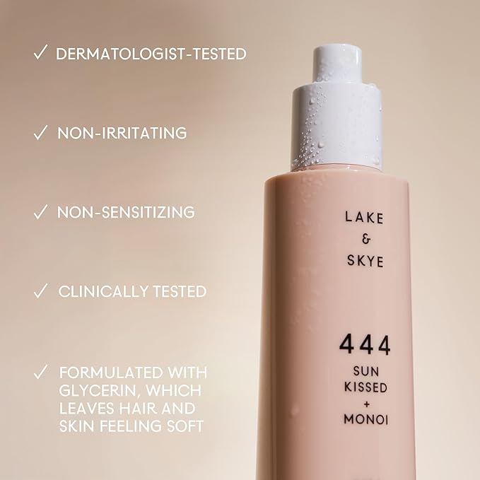 Lake & Skye 444 Sunkissed + Monoi Hair & Body Mist 3.4 FL OZ (100 mL), Bergamot, Pineapple, Jasmine, Musk, Sandalwood, Hydrating