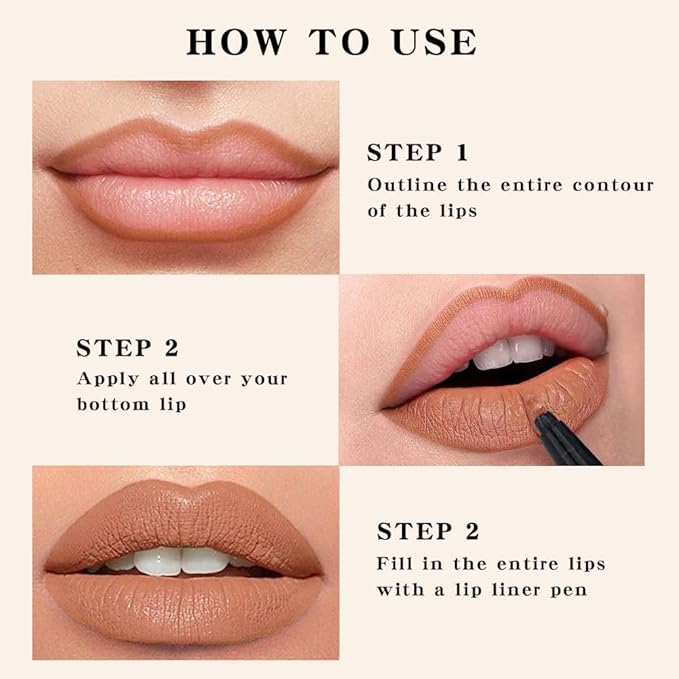 Kaely Nude Longwear Liquid Lip Liner Waterproof, 24 Hour Long Lasting Lip Liner Stain Marker Pen, 2-in-1 Matte Semi Permanent Lipliner & Lipstick, Vegan & Cruelty-Free, 05