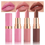 evpct 3Pcs Matte Creamy Lipsticks Set, Light Hot Nude Pink Brown Lip Stick Set for Women, Long Lasting Waterproof Velvet Lipsticks Blendable Silky, Longwear Lip Makeup Set 24 hours original labios 01