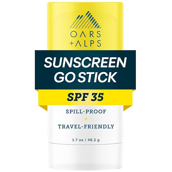 Oars + Alps Clear Face Sunscreen Stick, SPF 35 Travel Sunscreen Roll On for Face & Body, SPF Stick with Vitamin E & Antioxidants, Water & Sweat Resistant, All Skin Types, Moisturizing, 1.7oz, 1pk