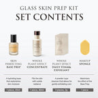 Glass Skin Prep Gift Set – Skincare & Makeup with Base Prep (0.84 fl oz), Concentrate Serum (1.35 fl oz), and Foam Exfoliant Samples (2g × 5ea) | Hydrating, Cleansing & Makeup-Ready Kit