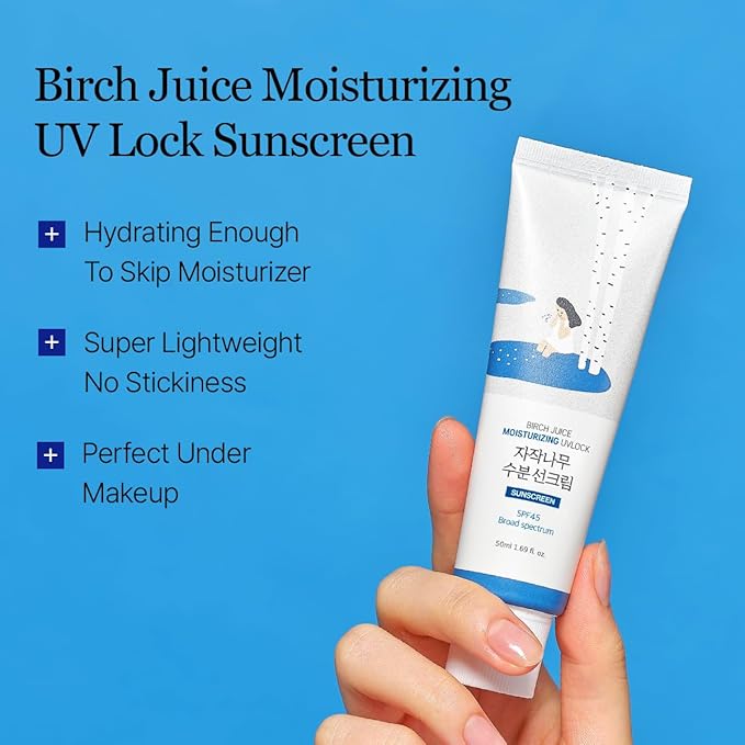 ROUND LAB Birch Juice Moisturizing UV LOCK SPF 45 1+1 (2-pack), Hydrating Lotion-like Lightweight Glow Sunscreen for Sensitive Skin, No White Cast, Fragrance-Free, Protector Solar, Korean Sunscreen