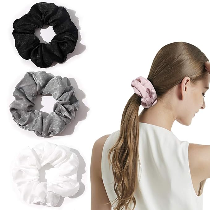 Silk Satin Scrunchies Women Hair Ties - Ivyu Big Scrunchy Ponytail Holder No Crease Hair Bands Soft Elastic No Hurt Your Hair for Vsco Girl Women White Black Gray Pink