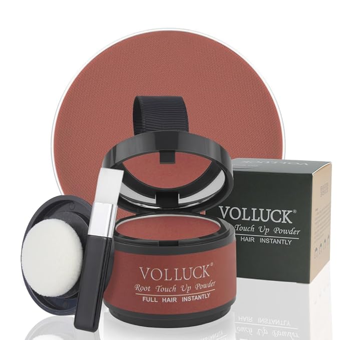 VOLLUCK Root Touch up Powder, Instant Hairline Powder for Thinning Areas and Gray Hair Coverage, Natural and Non-greasy Root Cover up for Women and Men (Red Brown, 0.14 Ounce)