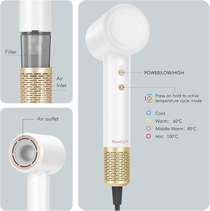 Hair Dryer, Ionic Blow Dryer with Diffuser,High Speed Brushless Low Noise Small Hairdryer, Lightweight/Compact/Mini Design,110V Use for Home/Travel, Suitable for All Hair Types Women, Men