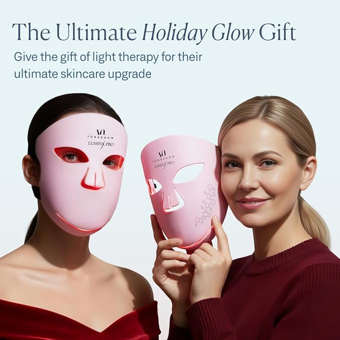 VogueNow LED Light Therapy Mask With Chin & Lip Coverage - FDA-Cleared Device for Wrinkles & Acne - Red Blue Near Infrared Light Therapy for Face - Anniversary Christmas Gifts for Women Mom Wife