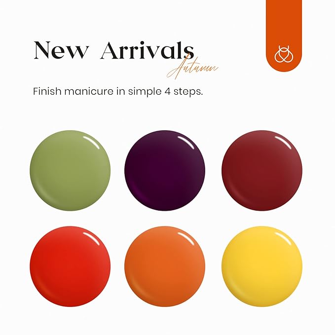 Beetles Fall Gel Polish Set, Burgundy Red Green Orange 6 Colors Gel Nail Polish Colors Sunset Leaves Soak Off Nail Art Lamp UV LED Cured Manicure Nail at Home Gifts for Women