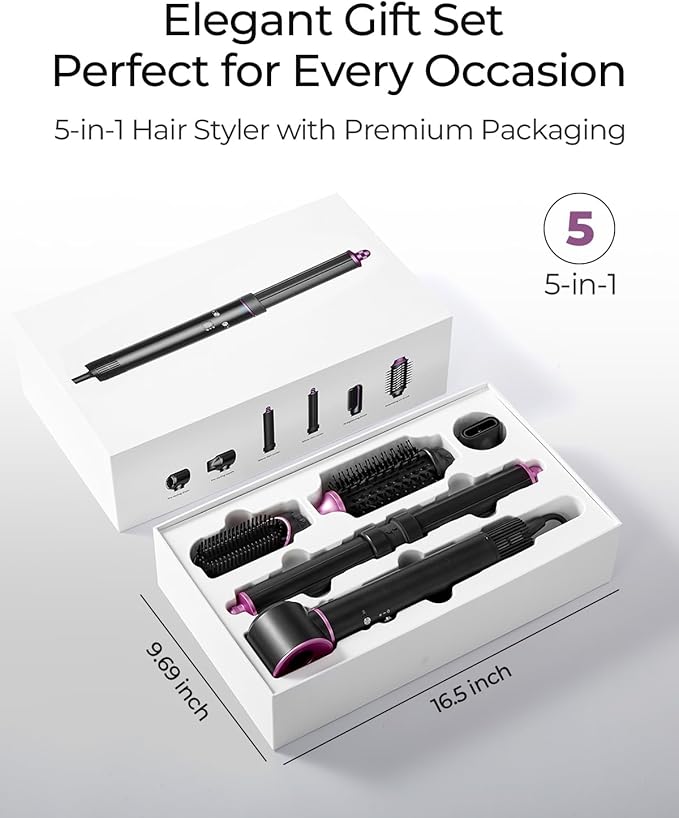 Funflow 5 in 1 Hair Styler – High-Speed 110,000 RPM Hair Dryer Brush with Auto Curling, Straightening & Volumizing Brushes for Quick, Frizz-Free Styling & No Heat Damage, Convenient Hair Styling Tools