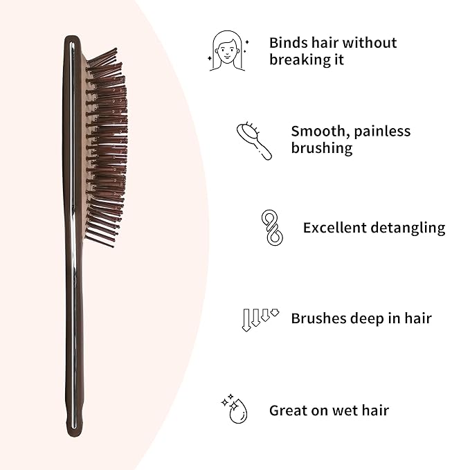 Paddle Hair Brush for Women-Detangling Cushion Brush with Soft Ball-Tip Bristles,Anti-Static Wide Brush for Wet Dry Hair,Smooth Comfortable Scalp Care