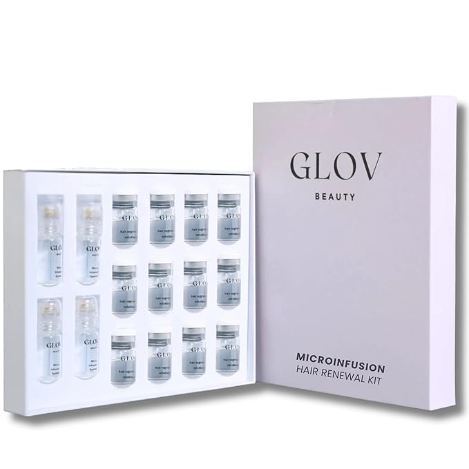 Glov Beauty Micro Infusion Hair Renewal Kit – 0.25mm Gold Derma Stamp with Hyaluronic Acid, Peptide & Botanical Serum Ampoules | Hydrating Scalp Treatment for Fuller, Thicker-Looking, Healthier Hair