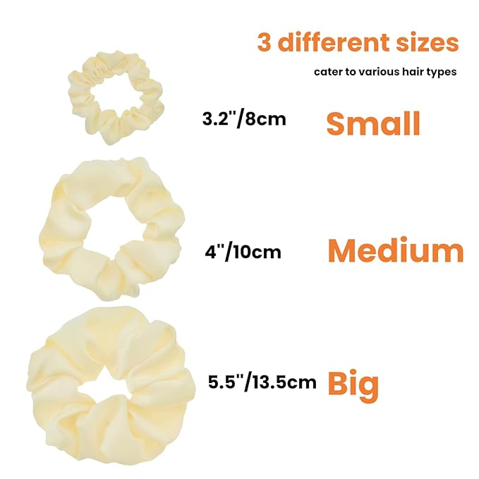 3 Pieces Satin Scrunchies Set for Hair No Crease Elastic Hair Ties for Women and Girls (Beige)