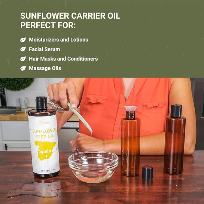 Sunflower Carrier Oil (4Gal) - Direct from EIR Oils' Farmland in the Sunny Fields of Spain - 100% Pure Carrier Oil for Hair, Face, and Skin