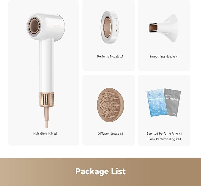 Dreame Glory Mix High-Speed Hair Dryer, Dual Voltage, 3 Magnetic Nozzles, Perfume Infusion, Customized Fragrant Drying, NTC Control, 300M Negative lons, 110,000RPM Motor, 336g Lightweight, White