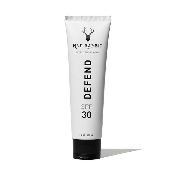Defend Tattoo Sunscreen- SPF 30 100mL Tube- Mineral Sunscreen Lotion - Tattoo Fade Protection and Moisturizer, Anti-Aging Formula