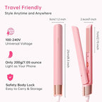 Mini Flat Iron 1 Inch Ceramic Mini Hair Straightener, Small Flat Irons for Short Hair, Curls Bangs, Dual Voltage for Travel,Dual Voltage for Worldwide Use, Pink
